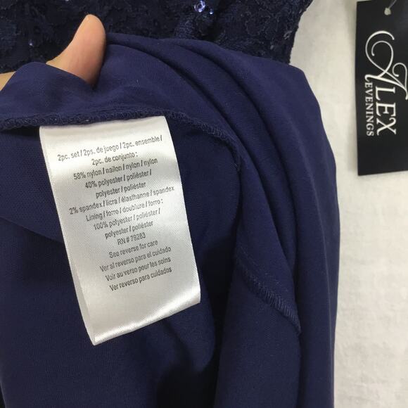 ALEX EVENINGS Sequined Lace Sheath Navy Blue Dress and Jacket Sz 10 - Picture 7 of 13